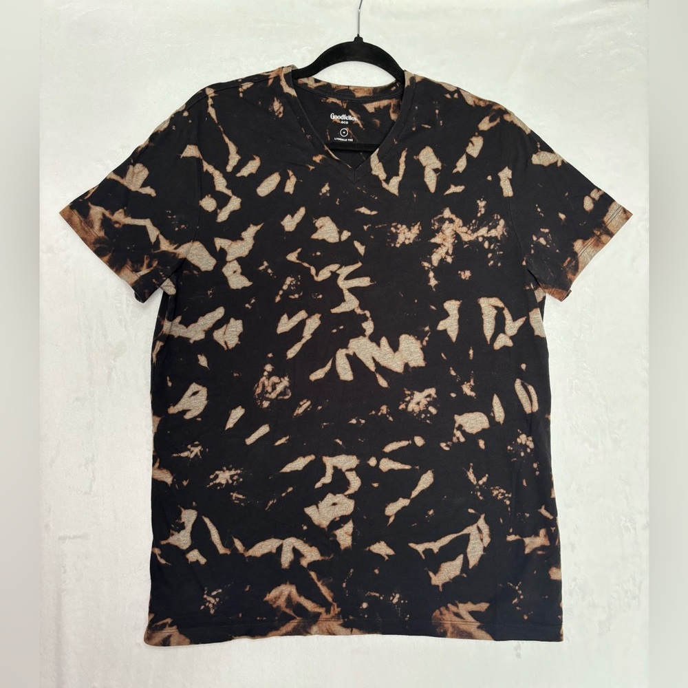 Goodfellow & Co Black and Tan Bleach-Splatter Short Sleeve Tee